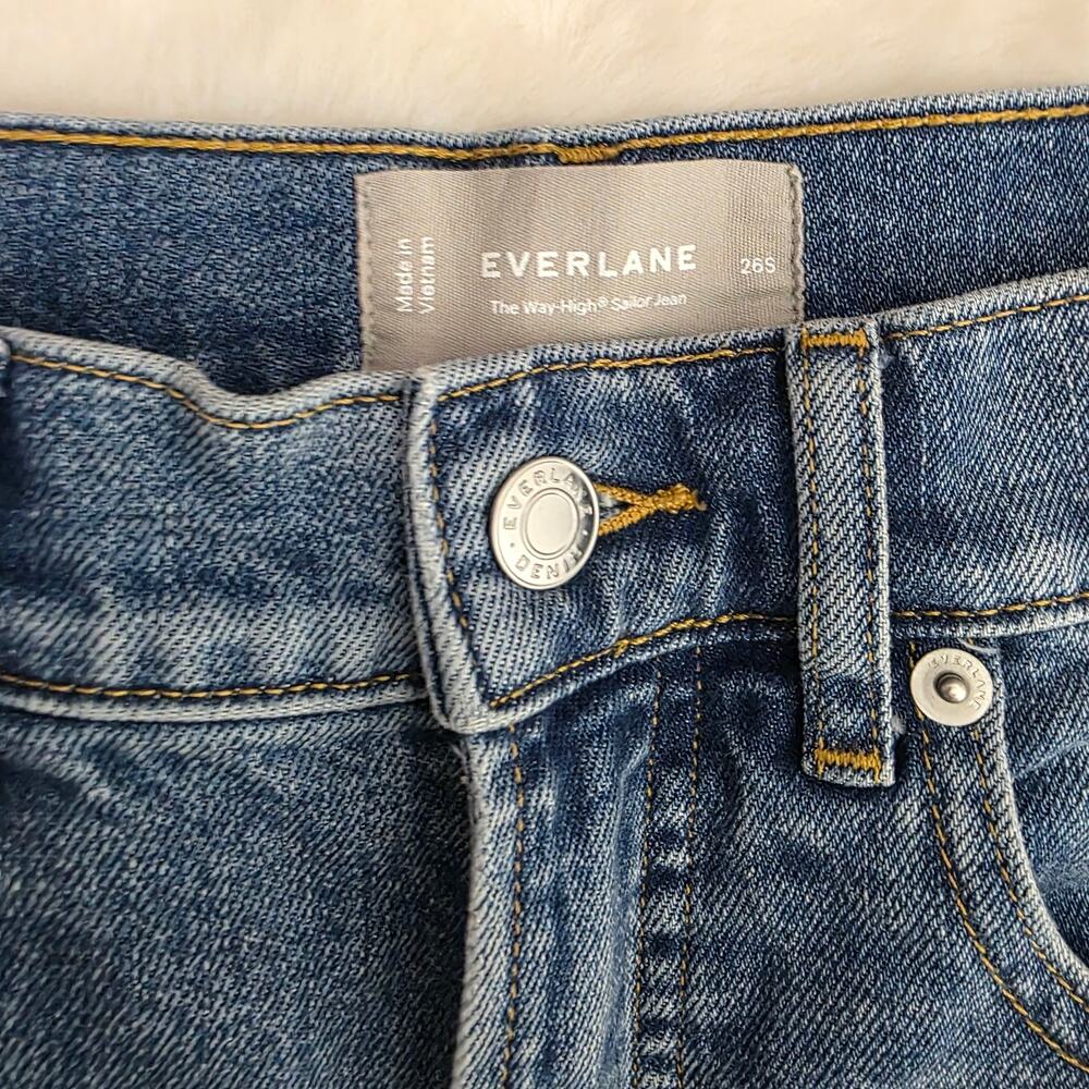 Everlane The Way-High Sailor Jean Vintage Blue Wide Leg High Rise Denim 26Short - Picture 6 of 11